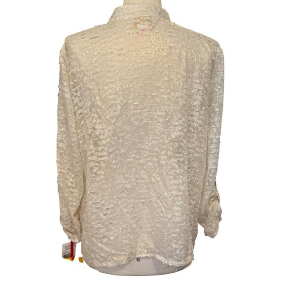 Blouse Ruby Rd Ivory Gold Metallic Sheer Burnout Button Up Eyelash Fairy 14 - Picture 3 of 10